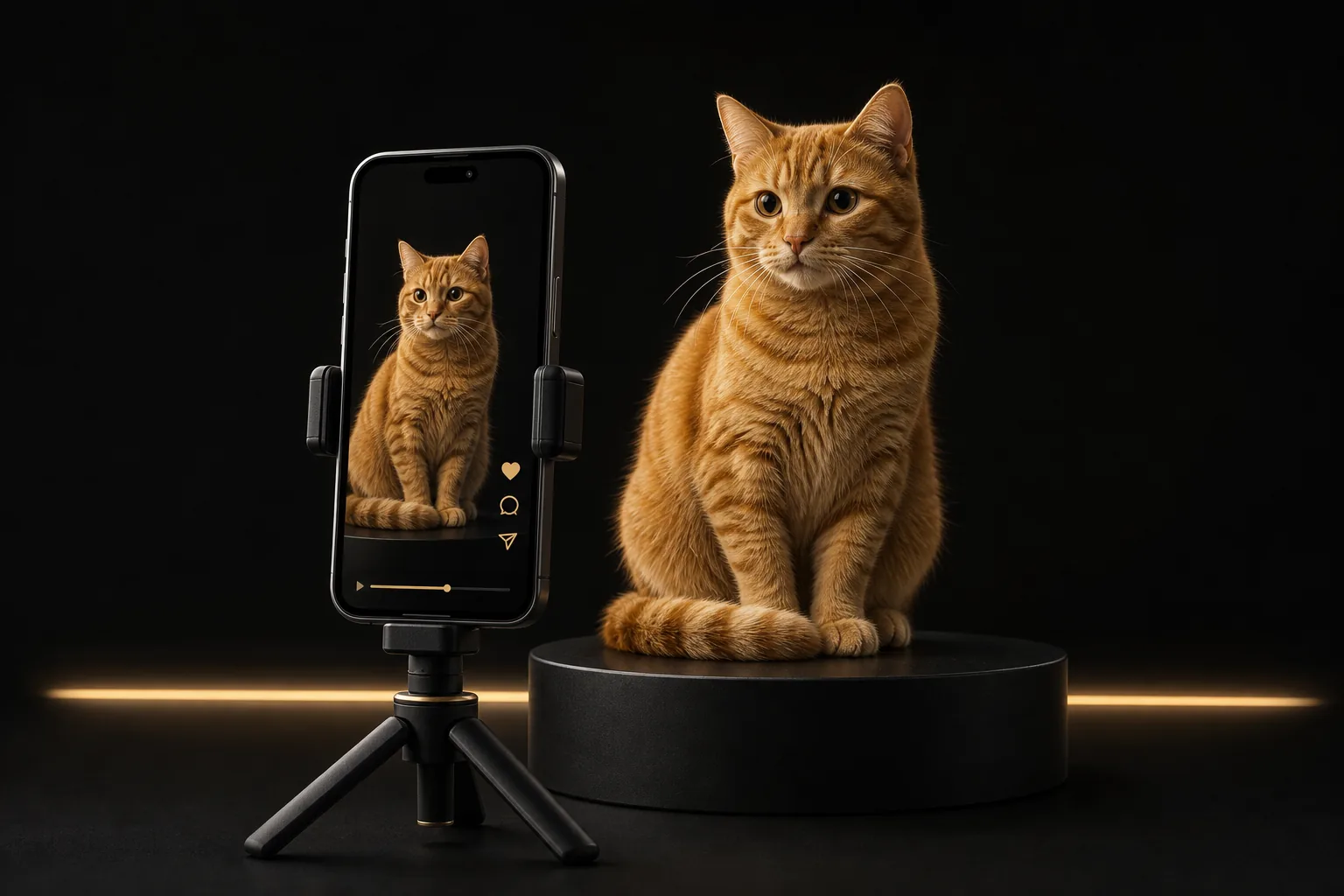 Кот снимается на смартфон в вертикальном формате короткого видео